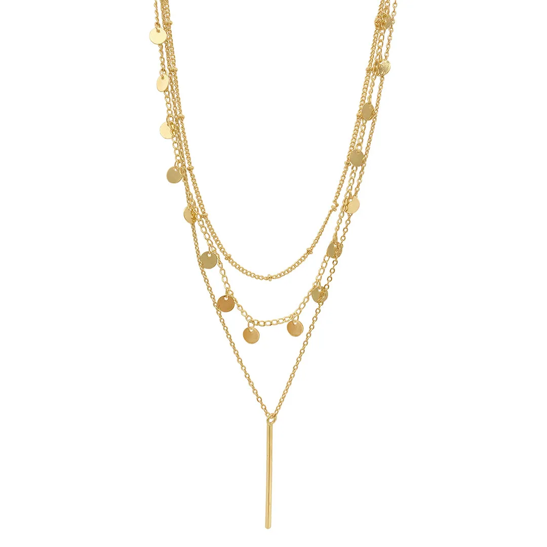 Tarnish Resistant 14k Gold Plated Triplet Confetti and Bar Layered Set Necklace