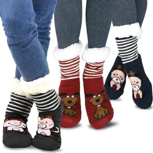 TeeHee Socks Women's Double Layered Polyester Assorted Crew 3-Pack (R1298)