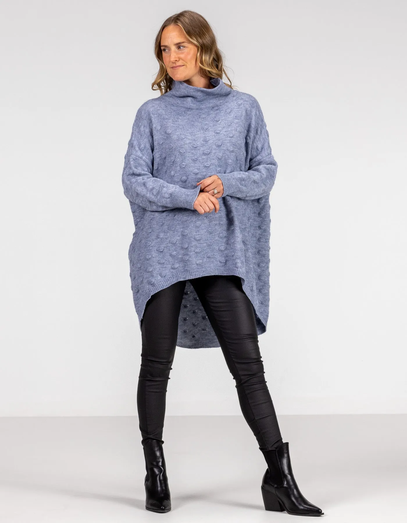 Theo Oversize Bubble Knit Jumper in Light Blue