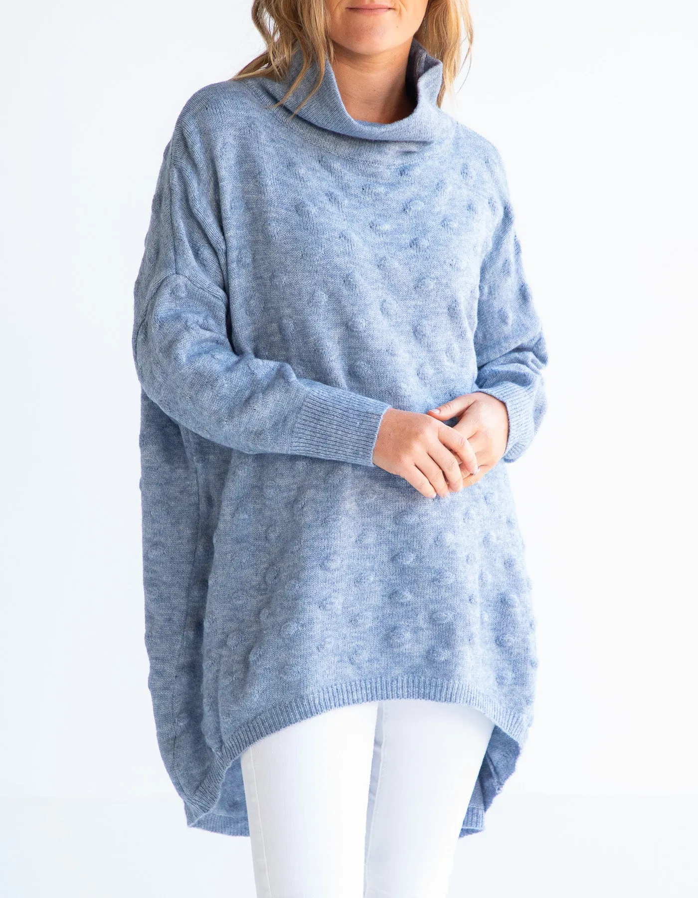 Theo Oversize Bubble Knit Jumper in Light Blue