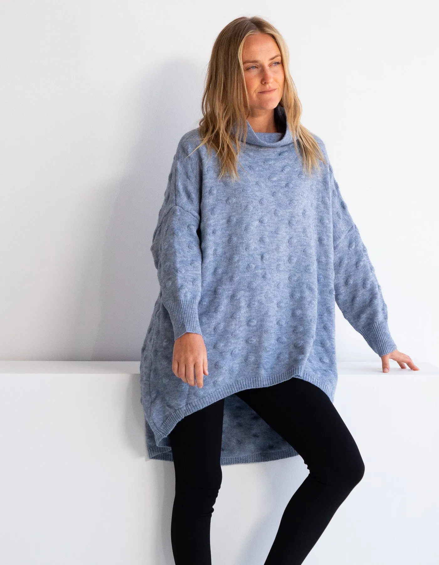 Theo Oversize Bubble Knit Jumper in Light Blue