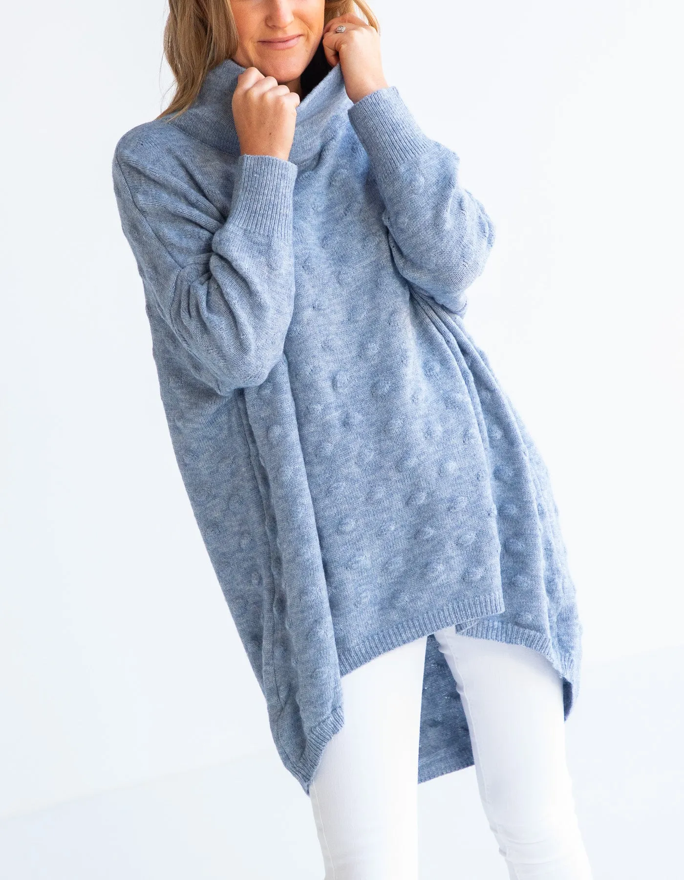 Theo Oversize Bubble Knit Jumper in Light Blue