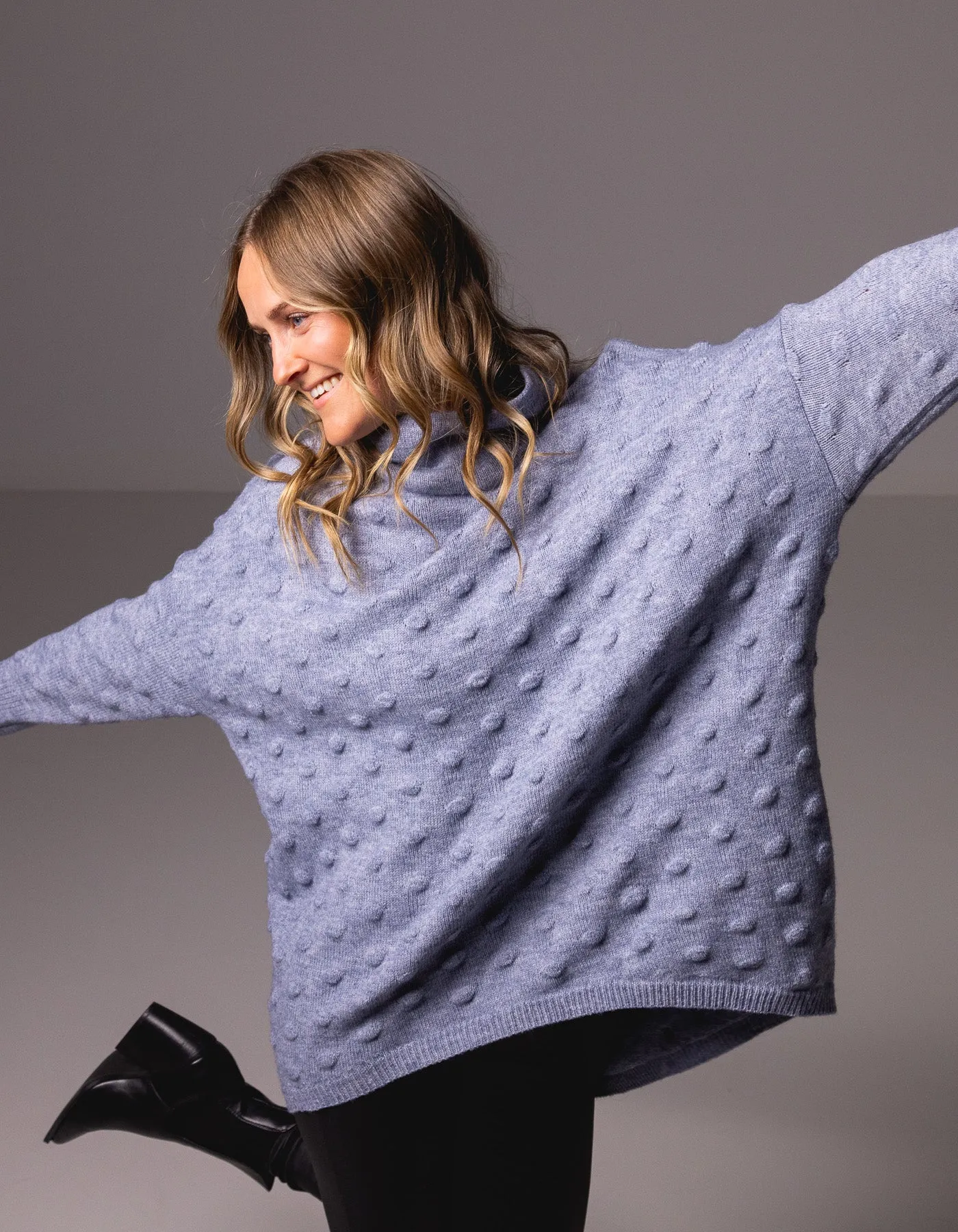 Theo Oversize Bubble Knit Jumper in Light Blue