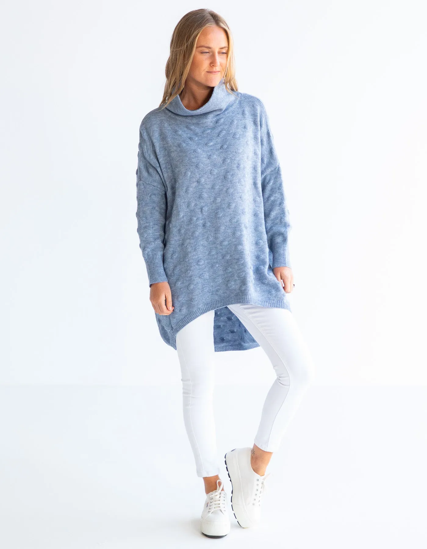 Theo Oversize Bubble Knit Jumper in Light Blue