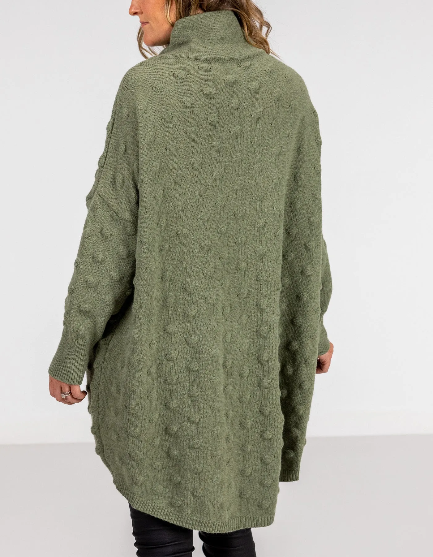 Theo Oversize Bubble Knit Jumper in Olive