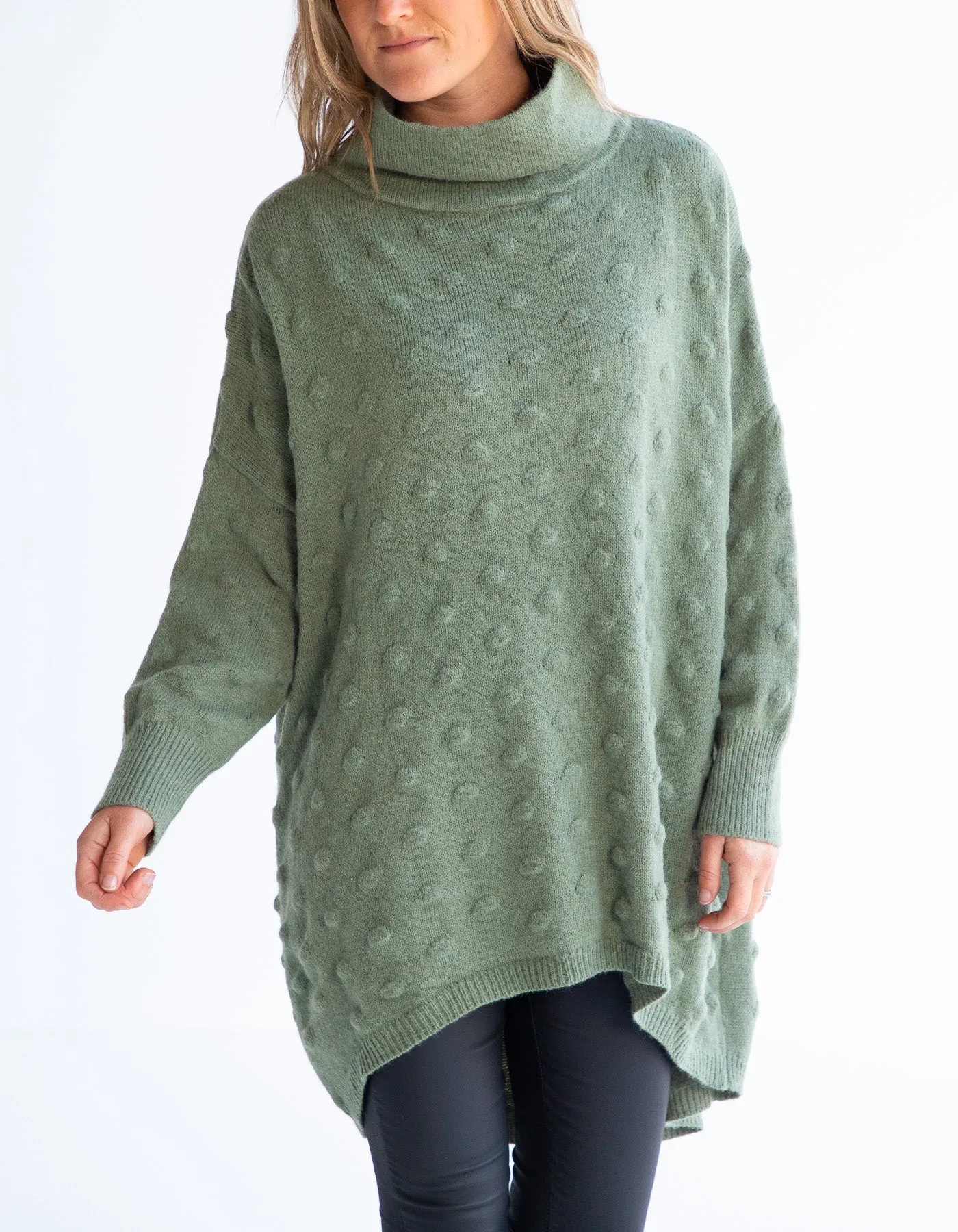 Theo Oversize Bubble Knit Jumper in Olive