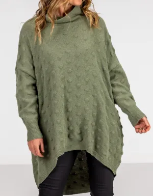 Theo Oversize Bubble Knit Jumper in Olive