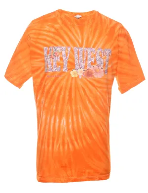 Tie Dye Design Orange Key West Printed T-shirt - L