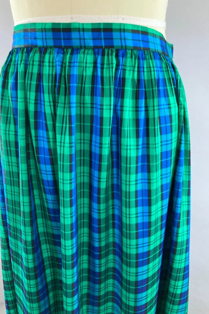 Vintage Blue and Green Plaid Maxi Skirt