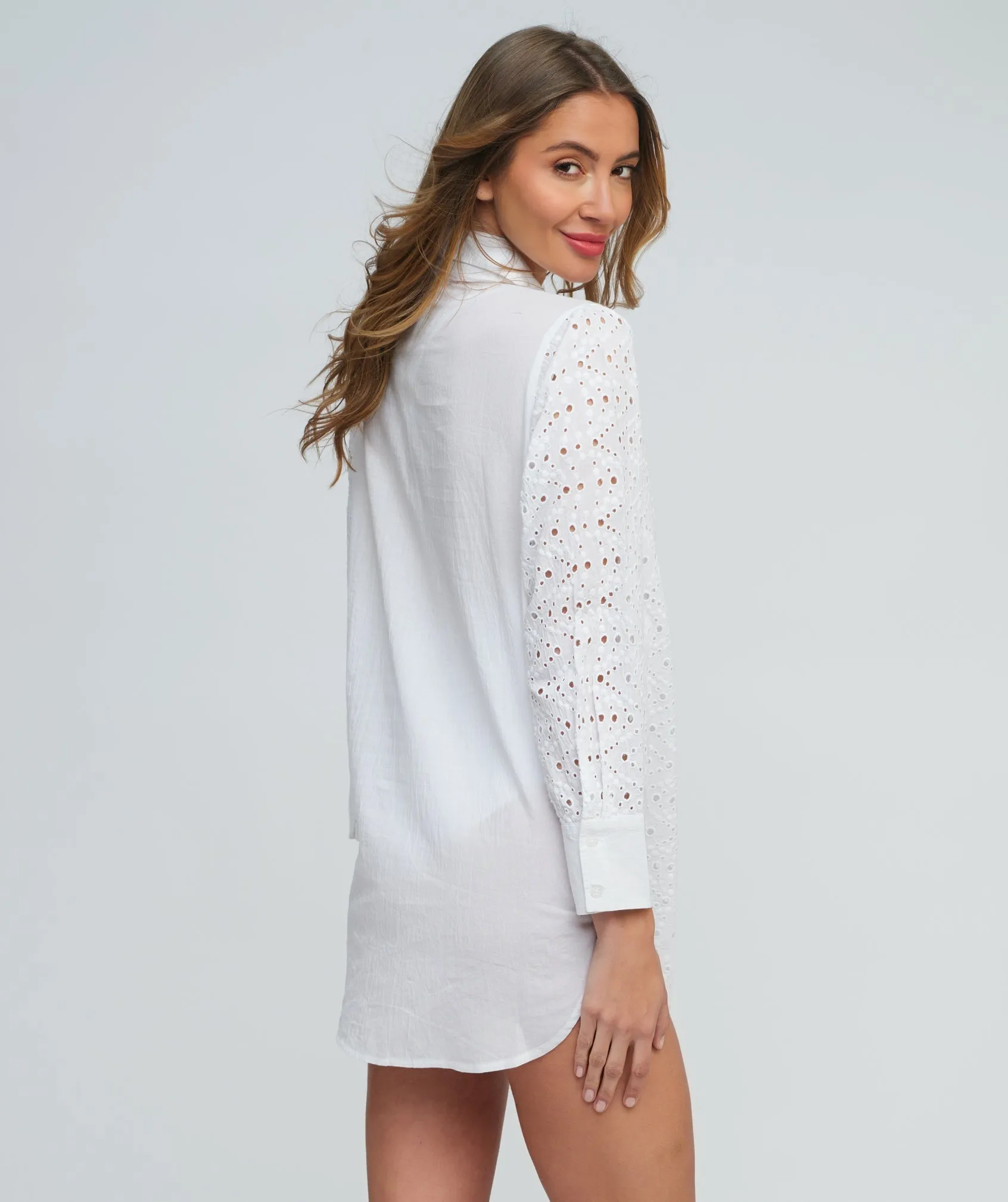 White Cotton Beach Shirt Dress