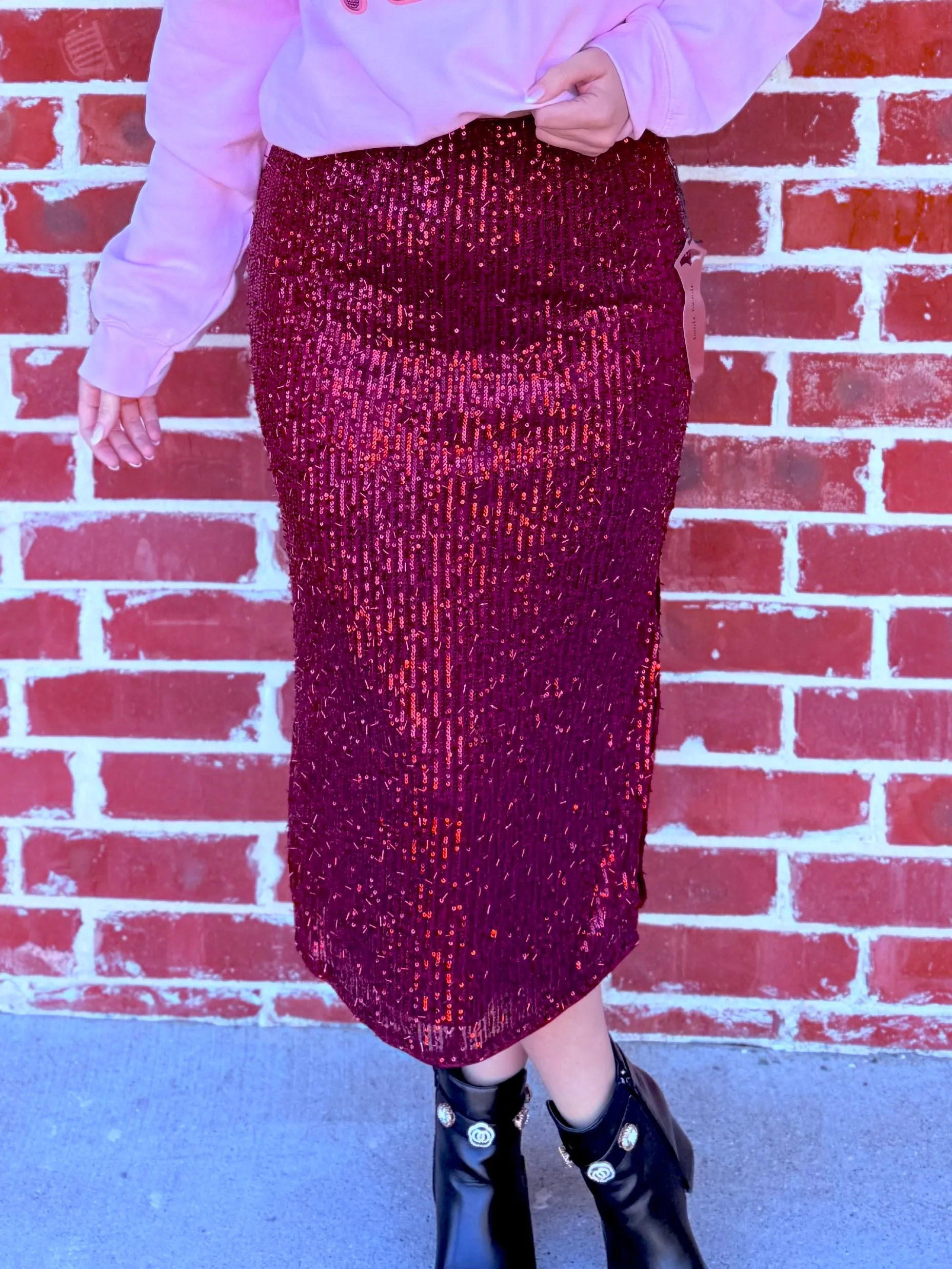 Wine Classic and Classy Sequin Midi Skirt