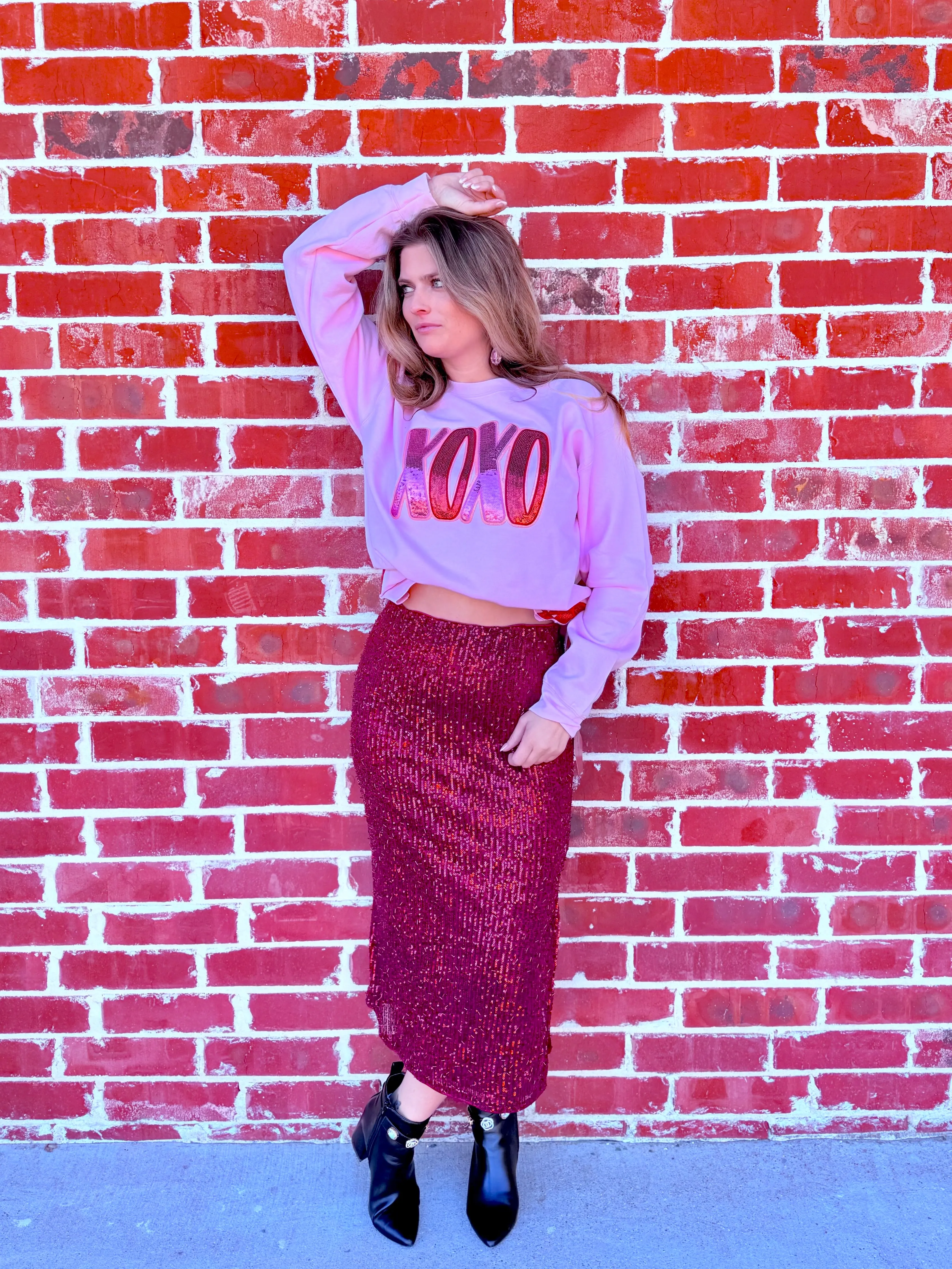 Wine Classic and Classy Sequin Midi Skirt