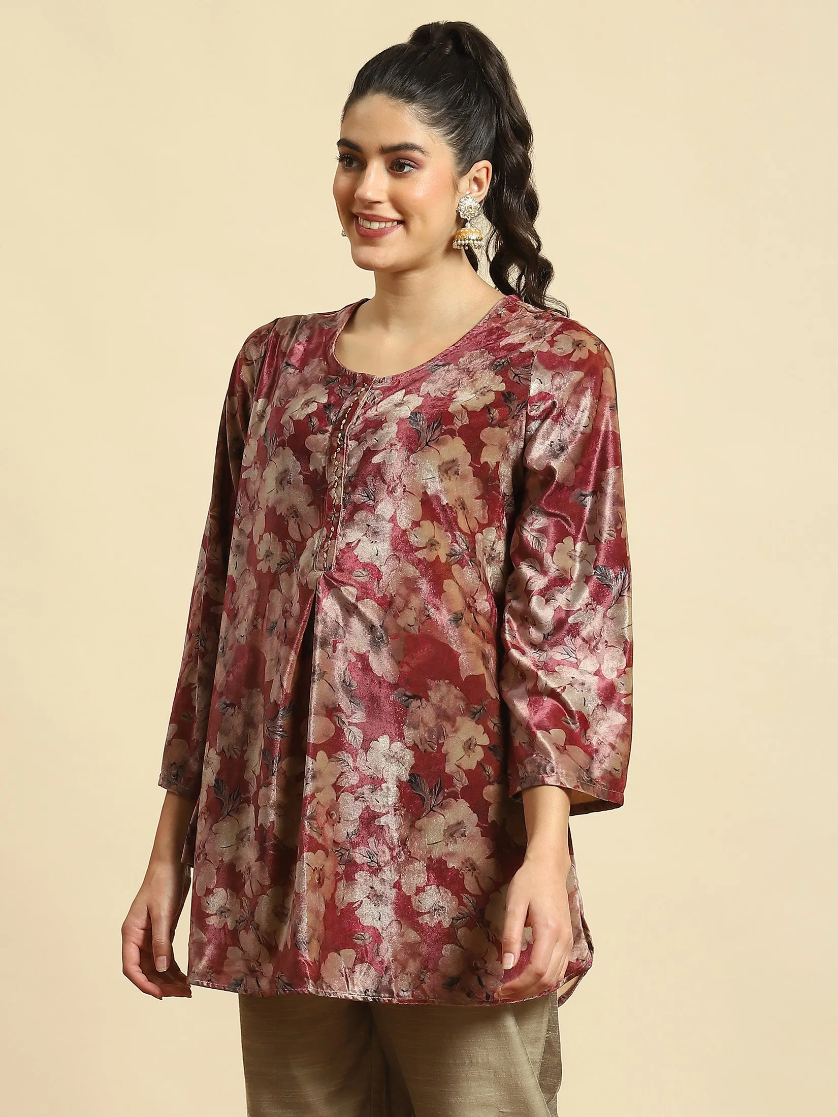 Women Fuchsia Floral Print Tunic