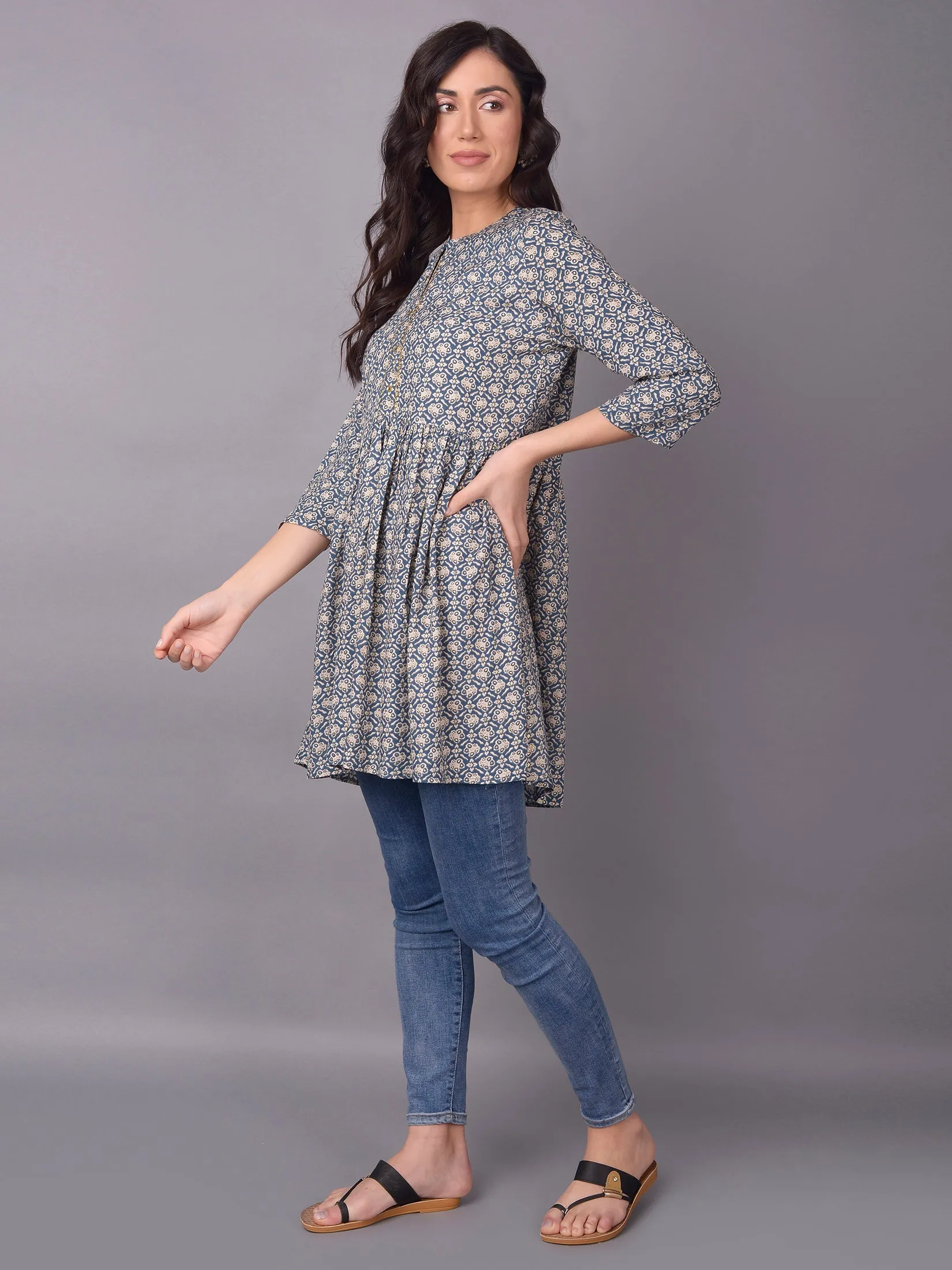 Women Grey Floral Printed Tunic