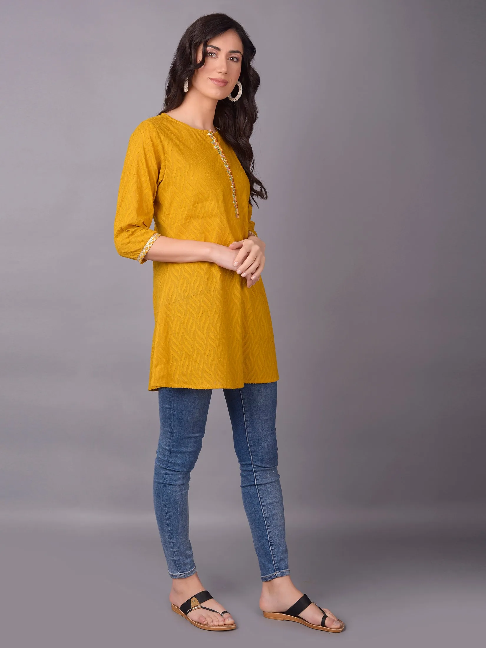 Women Mustard Solid Tunic