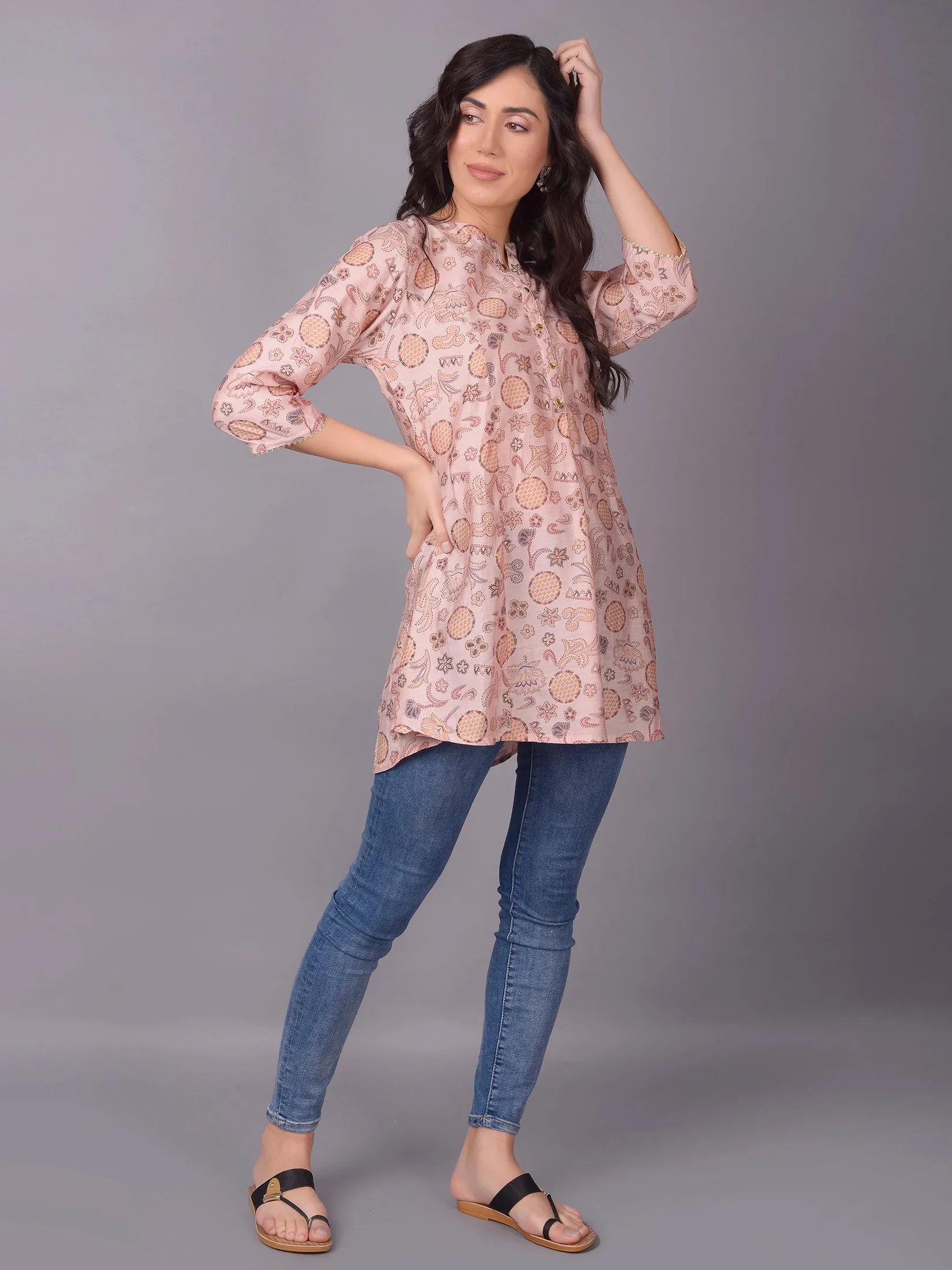 Women Pink Ornamental Printed Tunic