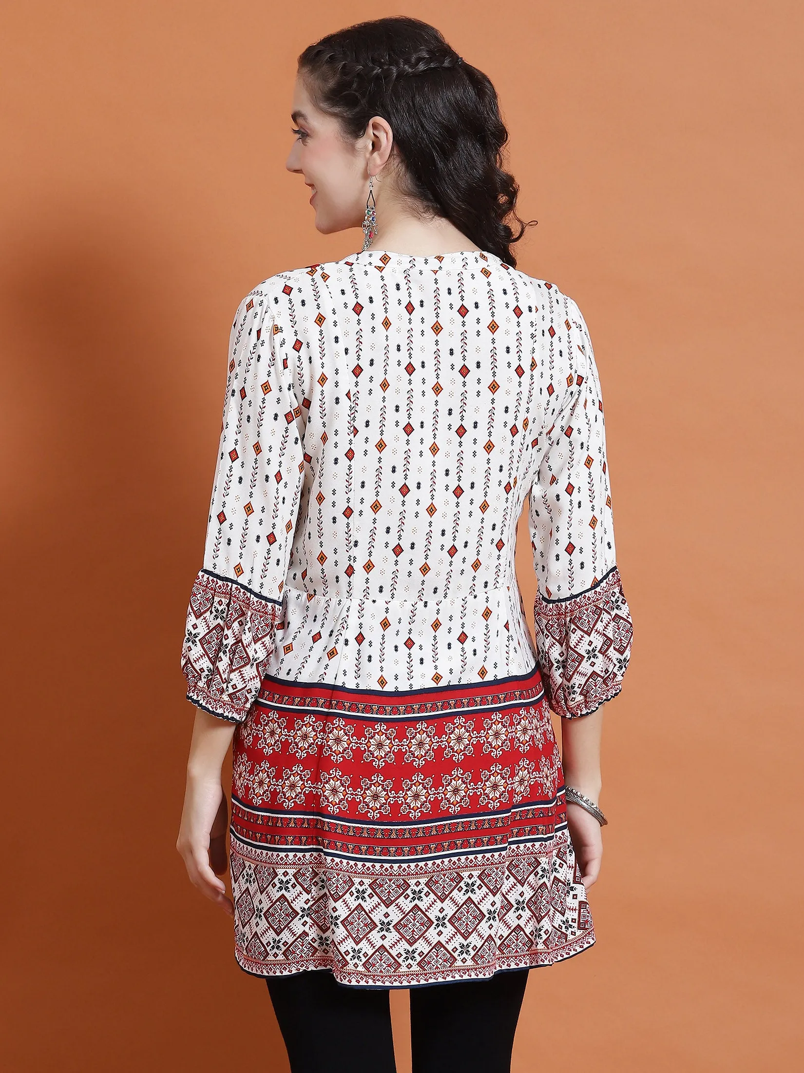 Women Red Geometric Print Tunic