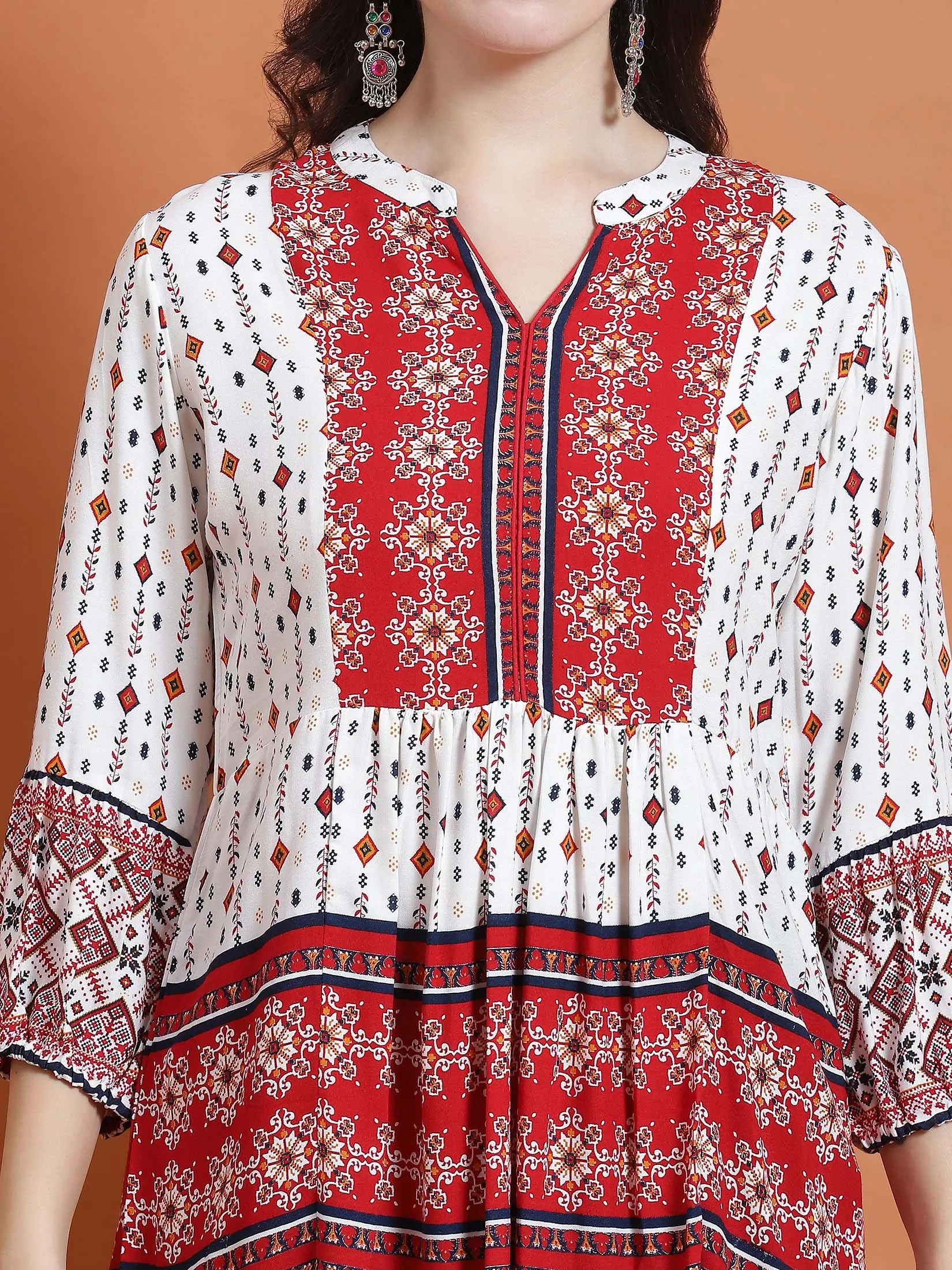 Women Red Geometric Print Tunic