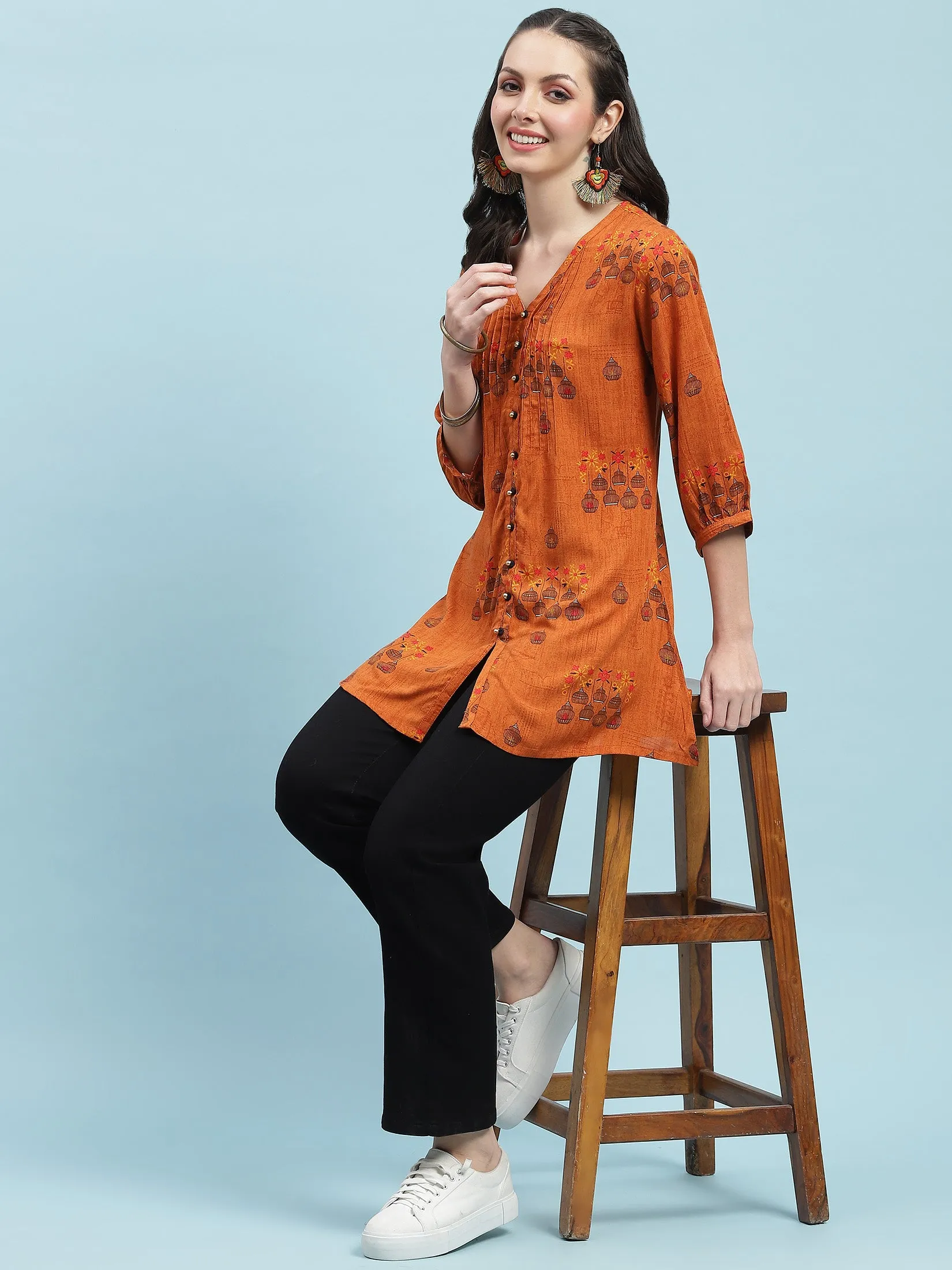 Women Rust Ornamental Printed Tunic