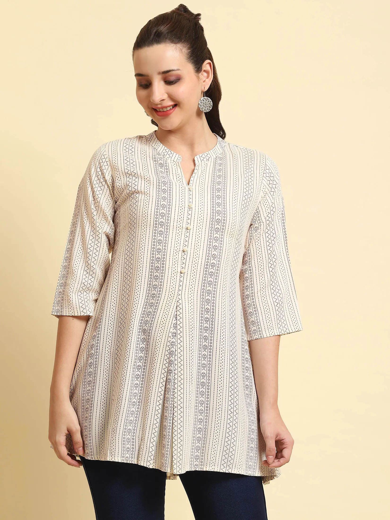 Women White Stripe Printed Tunic