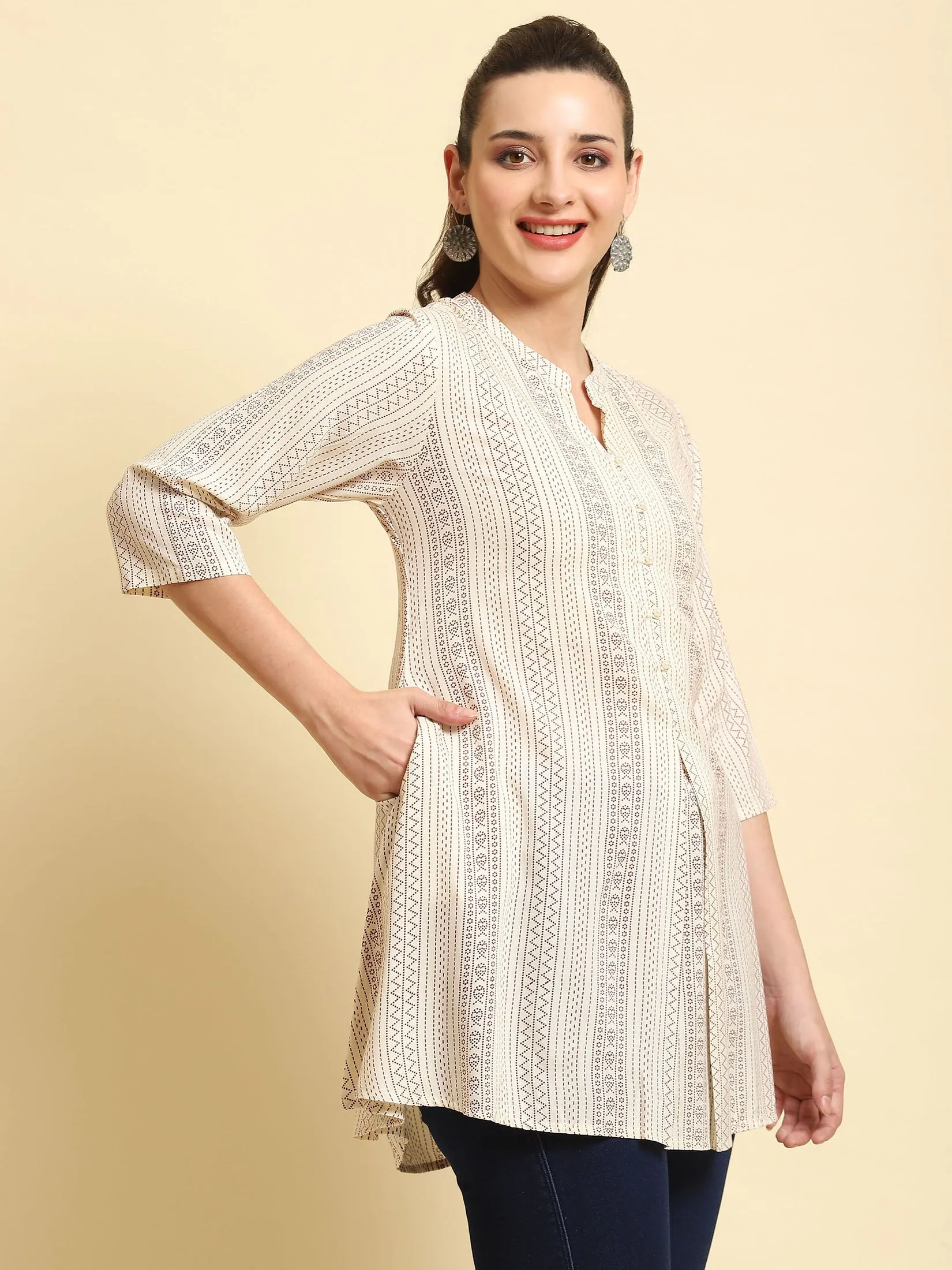 Women White Stripe Printed Tunic