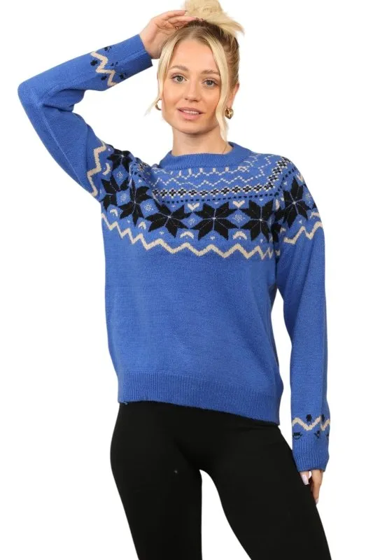 Women’s Cosy Nordic Fair Isle Blue Jumper