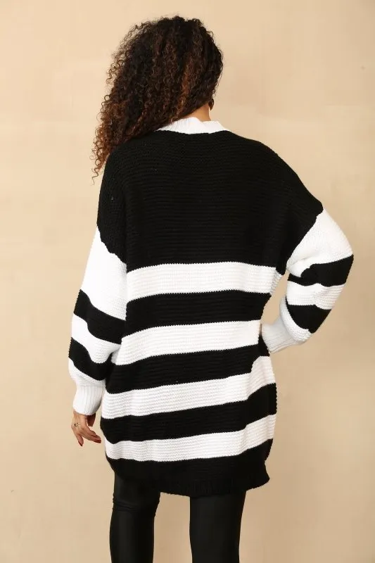 Women's Crew Round Neck Striped Oversized Sweater - Baggy Knitted Jumpers with Long Sleeves