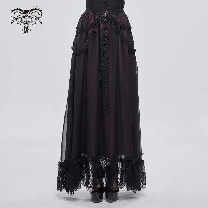 Women's Gothic Floral Lace Splice Layered Skirt