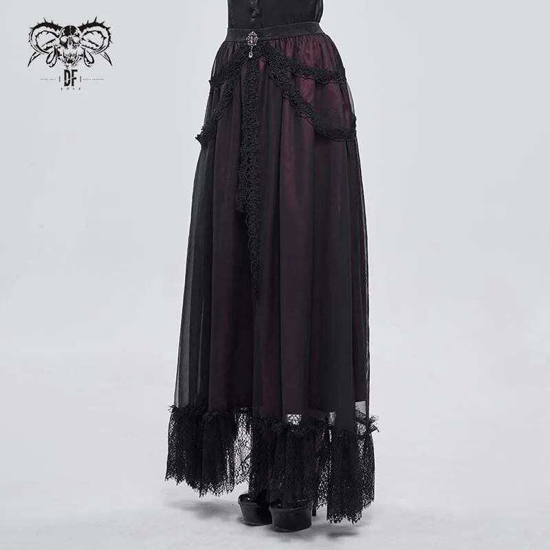 Women's Gothic Floral Lace Splice Layered Skirt