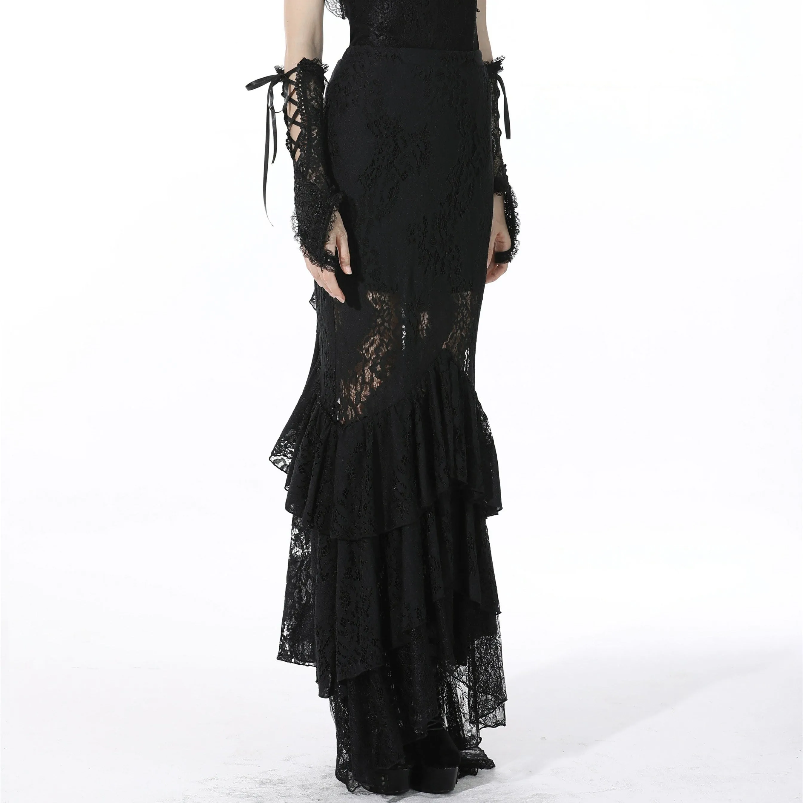 Women's Gothic Layered Lace Black Mermaid Skirt