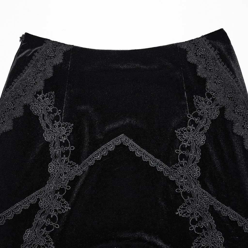 Women's Gothic Ruffled Lace Splice Velvet Fishtailed Skirt