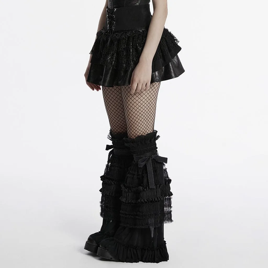 Women's Punk Lace-up Mesh Splice Layered Skirt