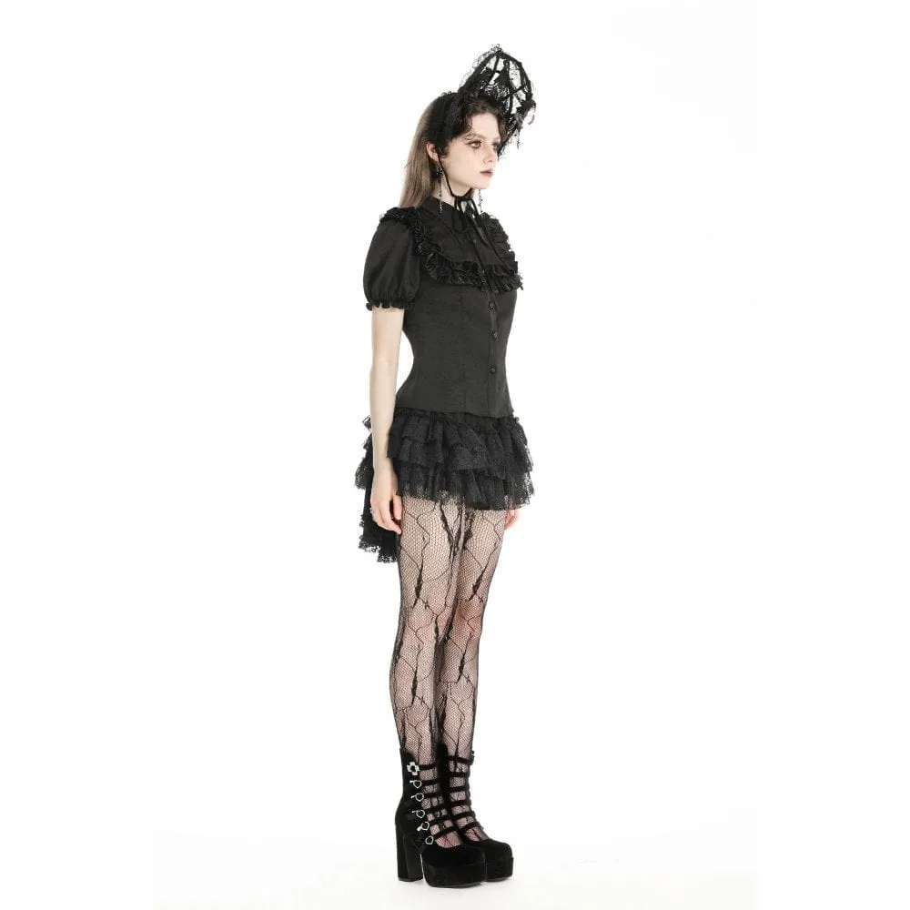 Women's Punk Layered Lace Skirt with Detachable Swallow Tail