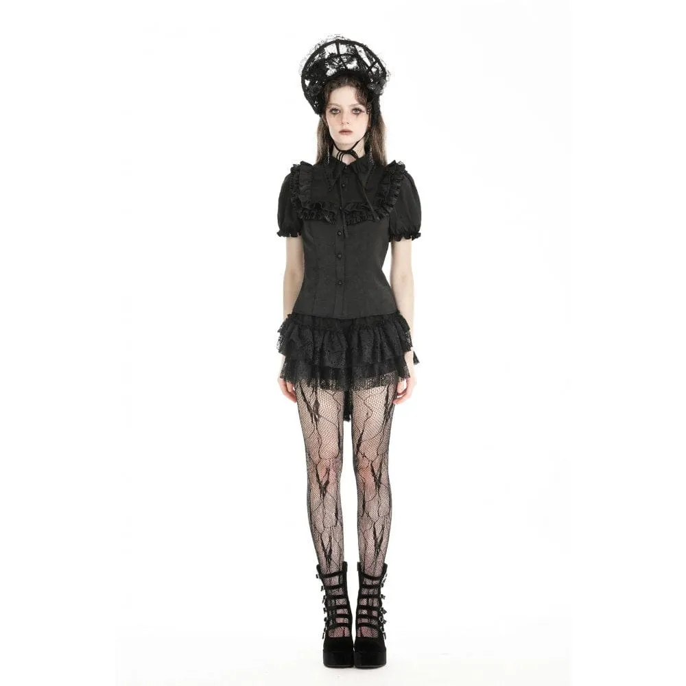 Women's Punk Layered Lace Skirt with Detachable Swallow Tail