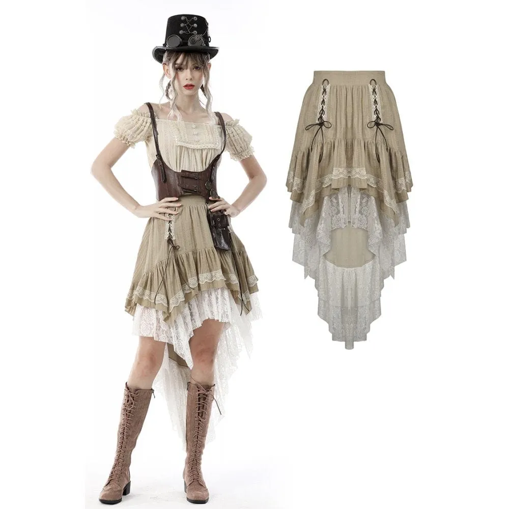 Women's Steampunk Gothic Layered Dovetail Skirt Victorian Ruffles Pirate Skirt